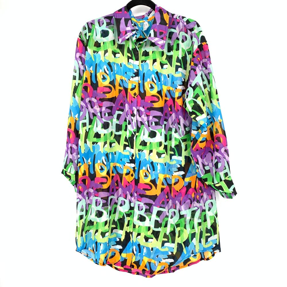 Live 4 Truth Button Front Tunic Womens M Multicolor Graffiti Print Long Sleeve